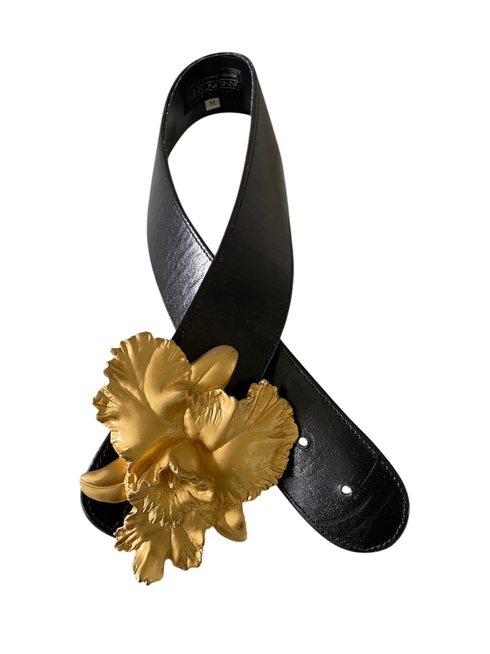 Rare 1994 Kathrine Baumann Beverly Hills Orchid Statement Buckle Leather Belt